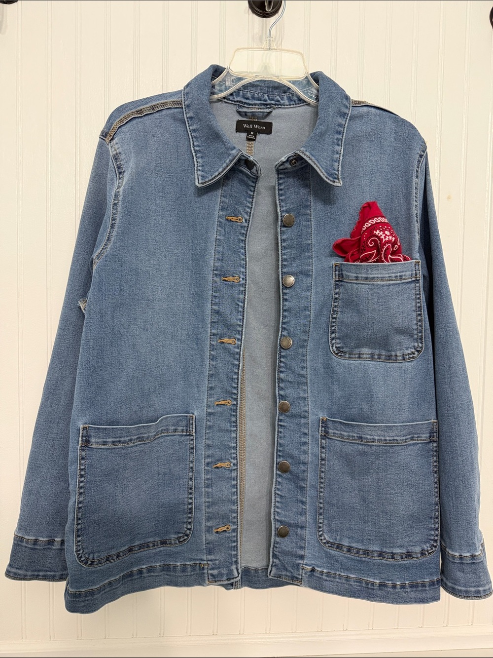 WellWorn DENIM M CottonBlnd POCKETS Chores Barn COAT JACKET Unlined EUC